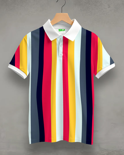 Rainbow Stripe Printed Polo T-Shirt #PP181