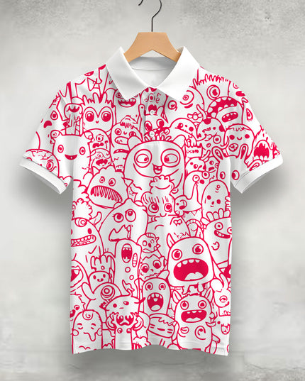 Red Doodle Printed Polo T-Shirt  #PP130