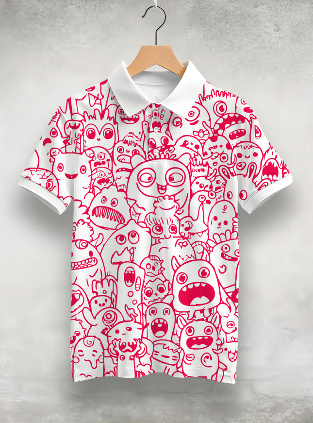 Red Doodle Printed Polo T-Shirt  #PP130