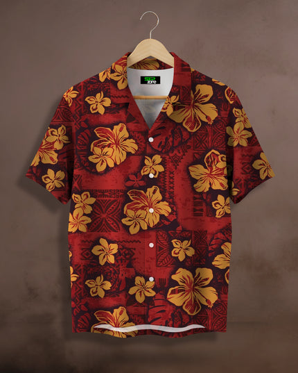 Red Hibiscus Tribal Printed Shirt