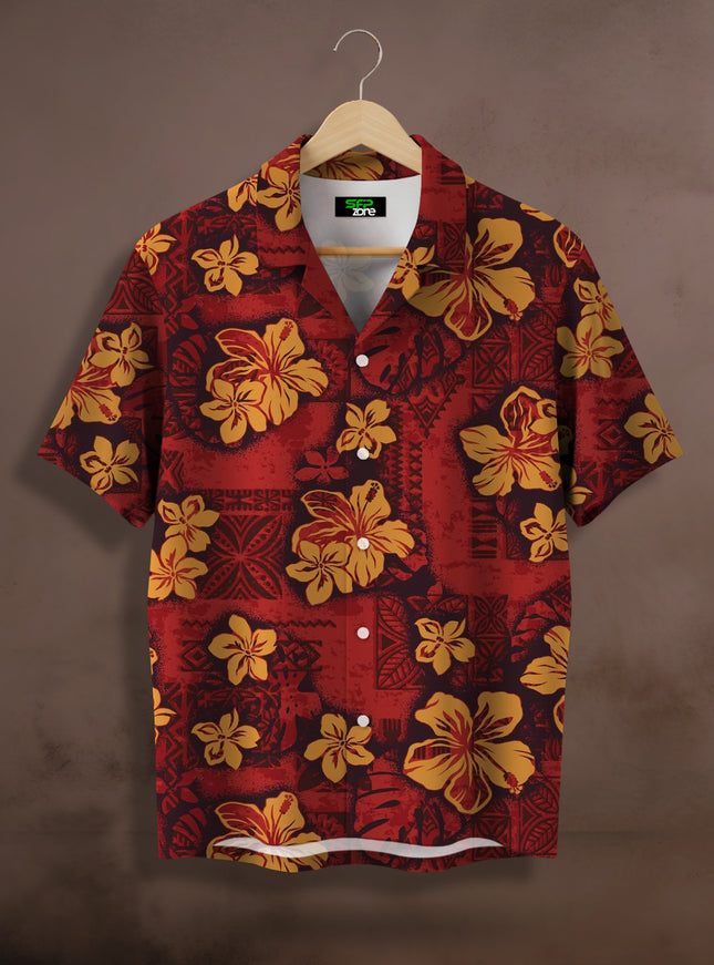 Red Hibiscus Tribal Printed Shirt