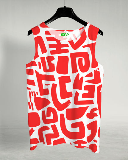 Red & White Printed Sando #110