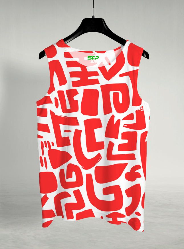 Red & White Printed Sando #110