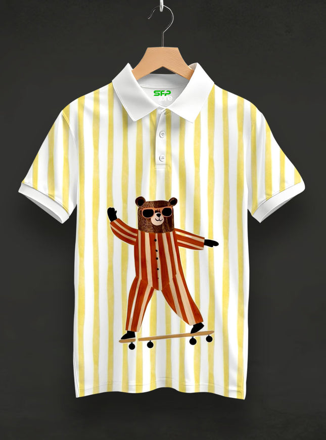 Skating Bear Printed Polo T-Shirt #PP179