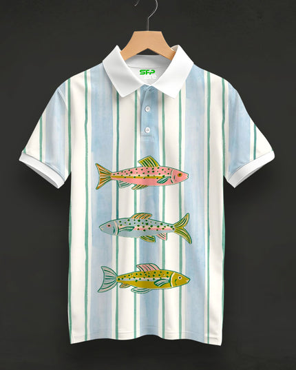 Trout Trio Art Printed Polo T-Shirt #PP176