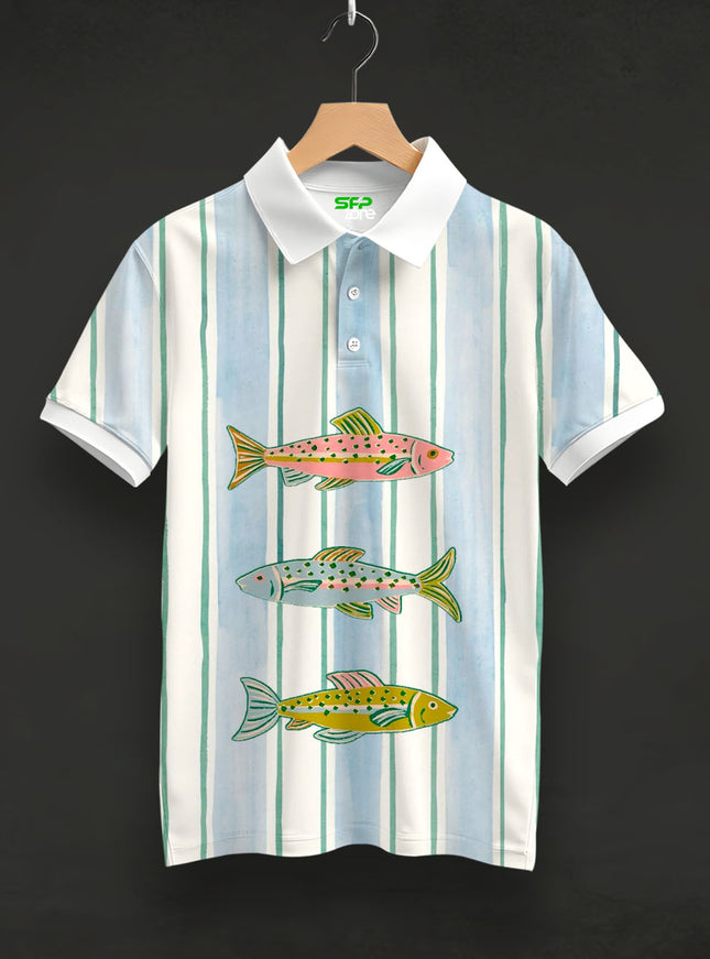 Trout Trio Art Printed Polo T-Shirt #PP176