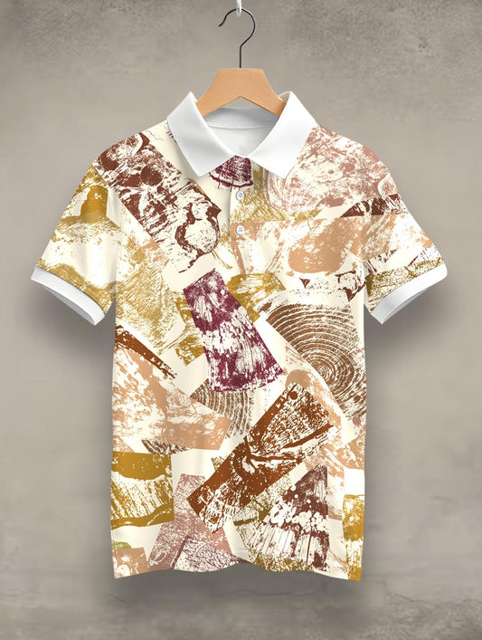 Wood Cut Pattern Polo T-Shirt #PP125