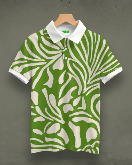 Zebra Foliage Printed Polo Tee #PP175