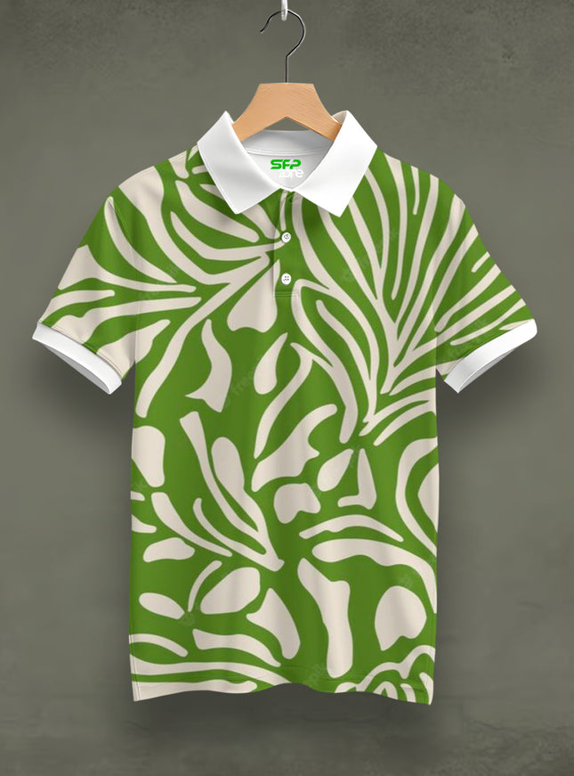 Zebra Foliage Printed Polo Tee #PP175